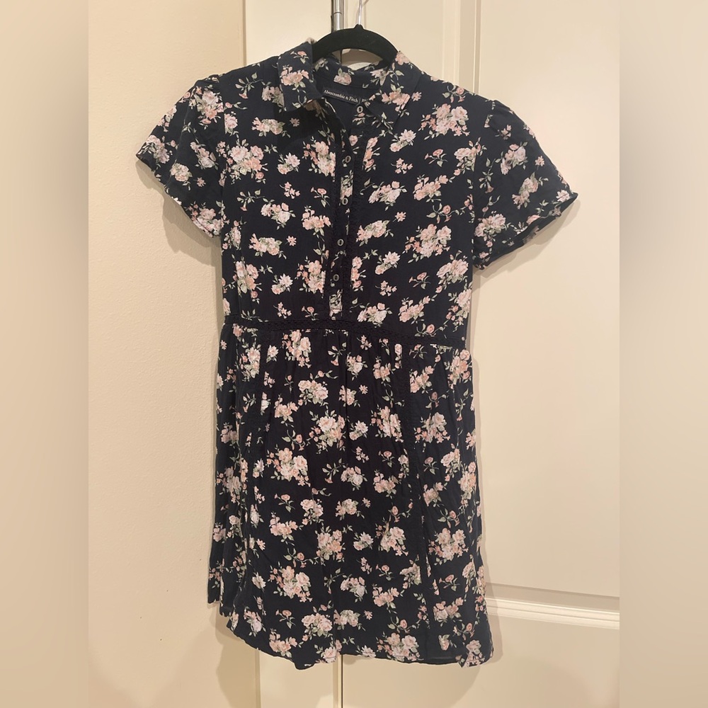 Abercrombie & Fitch Women’s Navy Floral Blue Cotton Dress size XSP Petite XS